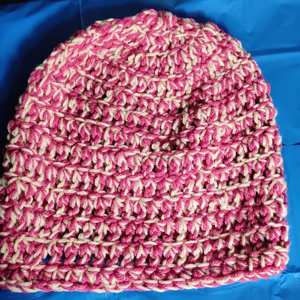 Crochet Pink and Cream Winter Hat